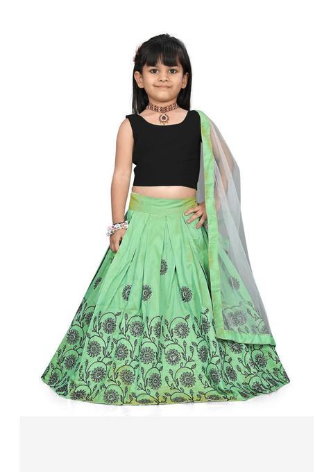 Green Silk Lehenga Set For Girls — view on Indya