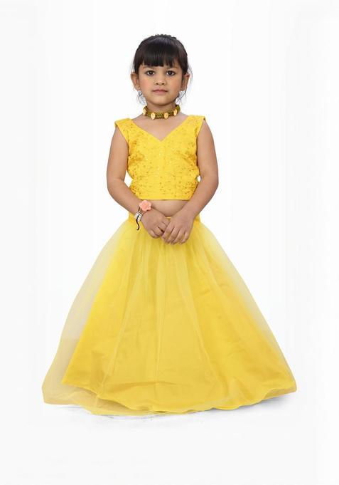 Yellow Silk Lehenga Set For Girls — view on Indya