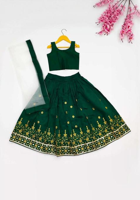 Green Silk Lehenga Set For Girls — view on Indya