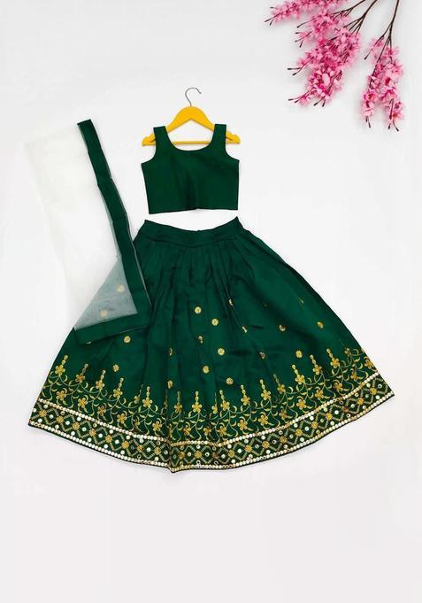 Green Silk Lehenga Set For Girls — view on Indya