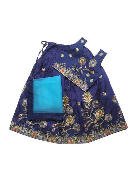 Blue Woven Design Silk Lehenga Set For Girls — view on Indya