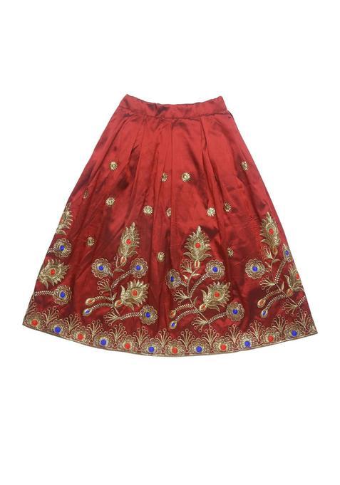 Maroon Embroidered Silk Lehenga Set For Girls — view on Indya