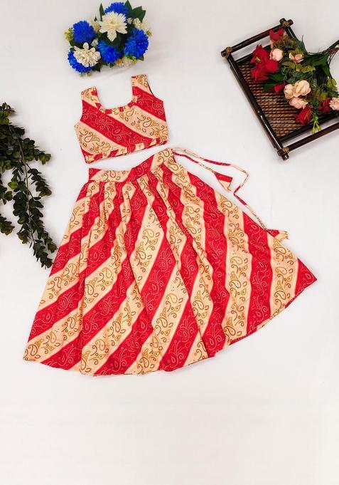 Red Solid Silk Lehenga Set For Girls — view on Indya