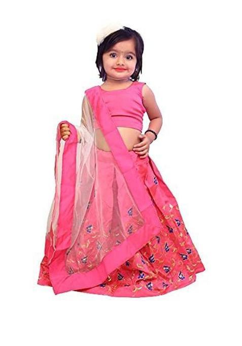 Pink Silk Lehenga Set For Girls — view on Indya