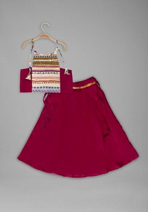 Maroon Printed Viscose Lehenga Set For Girls — view on Indya