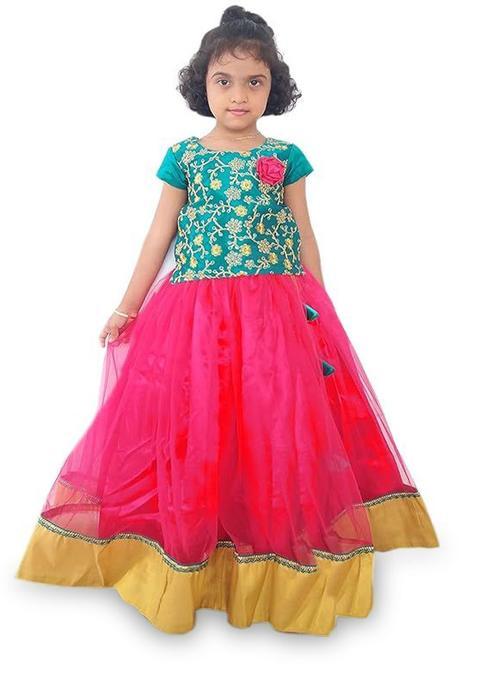 Pink Printed Net Lehenga Set For Girls — view on Indya