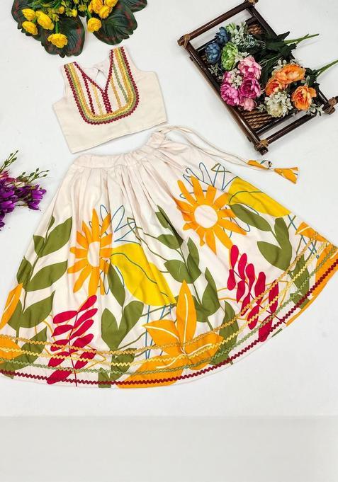 Beige Woven Design Viscose Lehenga Set For Girls — view on Indya