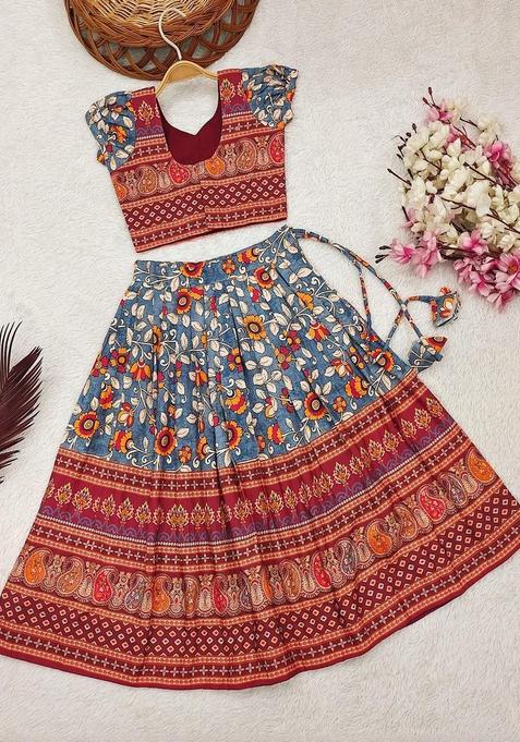 Maroon Printed Viscose Lehenga Set For Girls — view on Indya