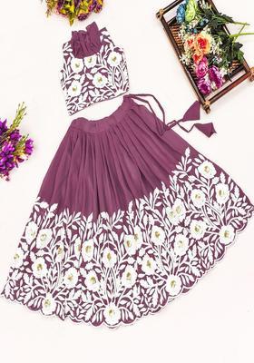 Pink Embroidered Silk Lehenga Set For Girls