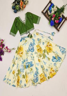 Green Embellished Viscose Lehenga Set For Girls