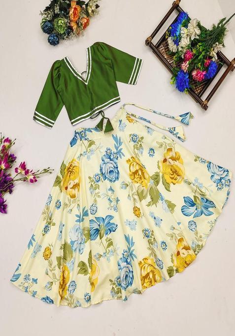 Green Embellished Viscose Lehenga Set For Girls — view on Indya