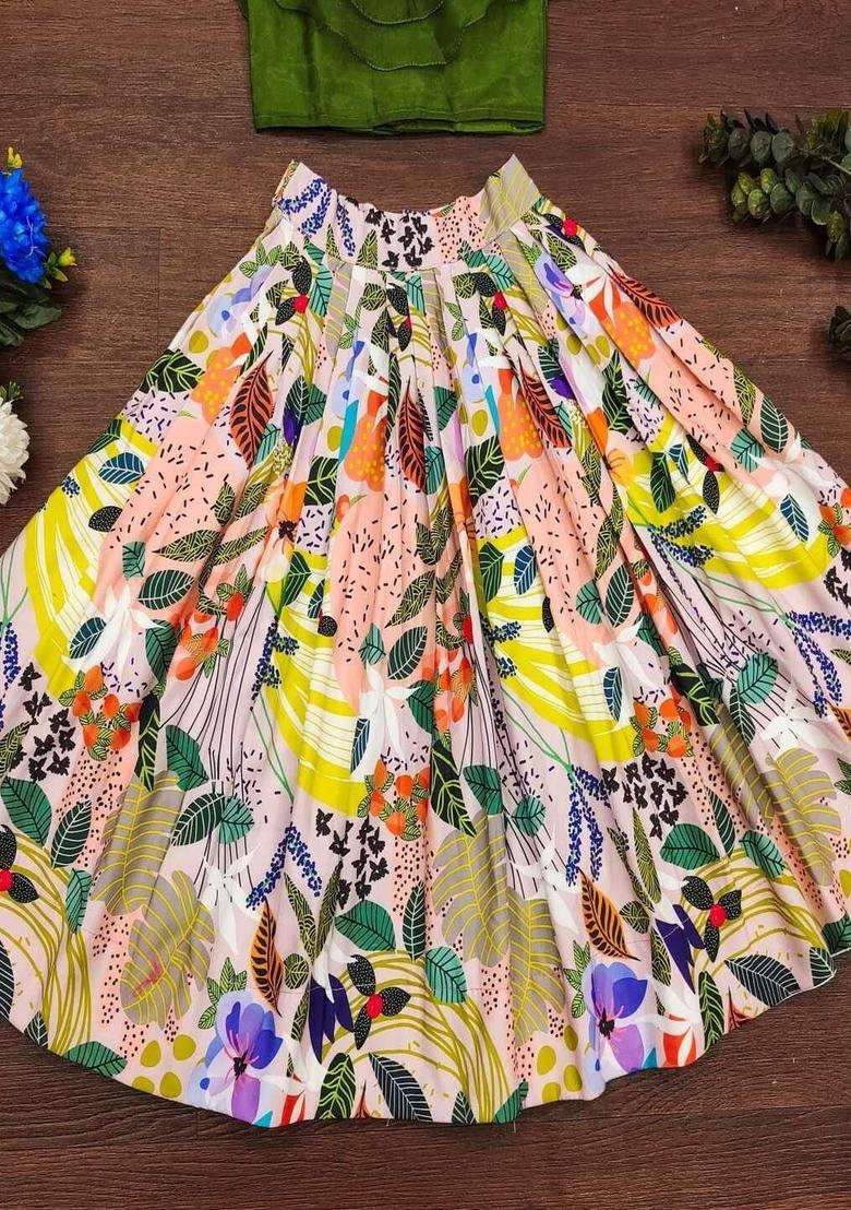 Orange Solid Viscose Lehenga Set For Girls - Indya