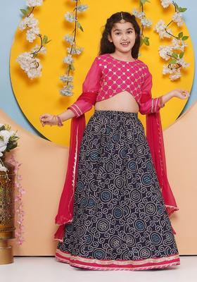 Pink Embroidered Silk Lehenga Set For Girls