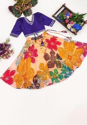 Blue Embellished Georgette Lehenga Set For Girls