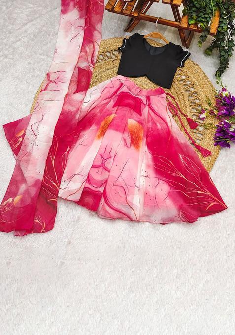 Pink Solid Silk Lehenga Set For Girls — view on Indya