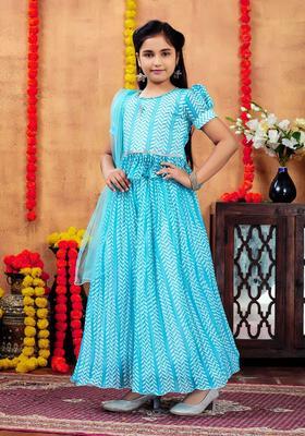 Blue Printed Georgette Lehenga Set For Girls