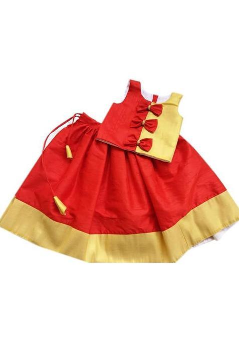 Red Solid Cotton Lehenga Set For Girls — view on Indya
