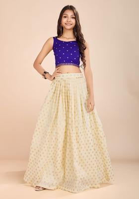 Purple Embroidered Silk Lehenga Set For Girls