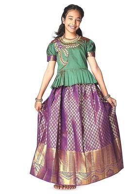 Purple Embroidered Silk Lehenga Set For Girls