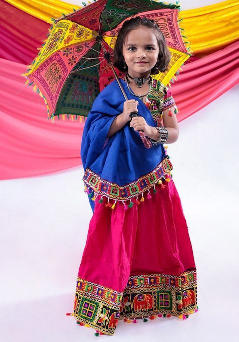 Pink Embroidered Cotton Lehenga Set For Girls — view on Indya