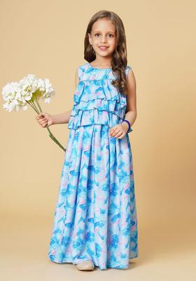 Blue Printed Georgette Lehenga Set For Girls