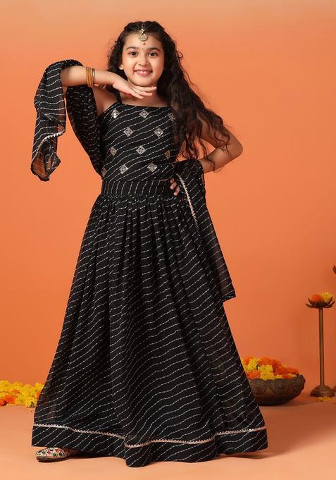 Black Printed Georgette Lehenga Set For Girls — view on Indya