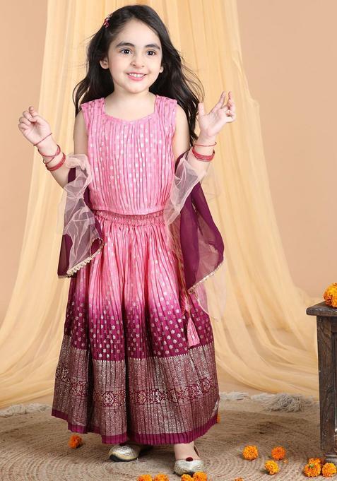 Pink Woven Design Cotton Lehenga Set For Girls — view on Indya