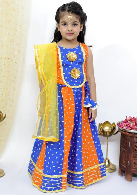 Orange Printed Cotton Lehenga Set For Girls — view on Indya