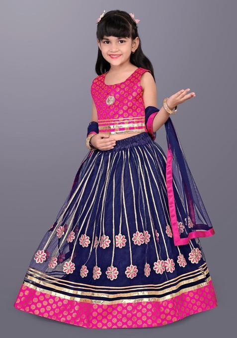 Blue Woven Design Net Lehenga Set For Girls — view on Indya