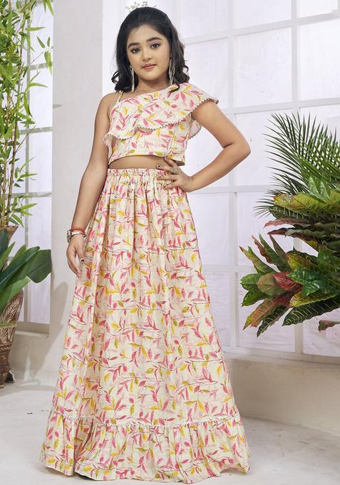 Pink Printed Viscose Lehenga Set For Girls — view on Indya