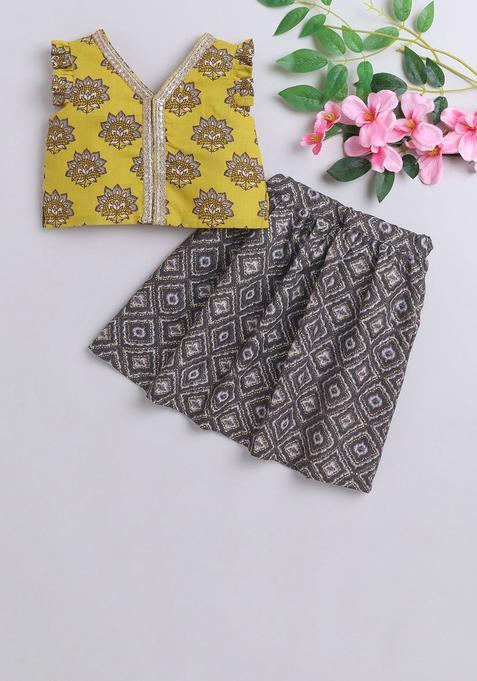 Black Printed Cotton Lehenga Set For Girls — view on Indya