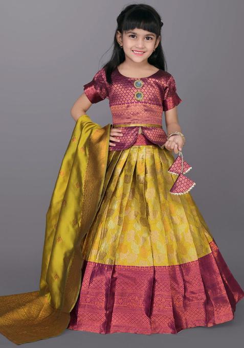 Green Woven Design Polyester Lehenga Set For Girls — view on Indya