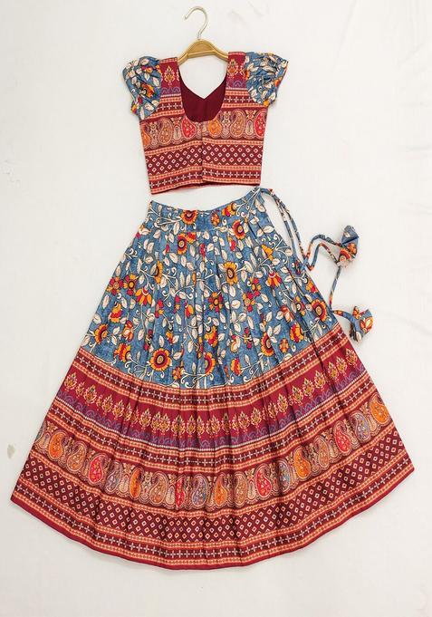 Maroon Printed Viscose Lehenga Set For Girls — view on Indya