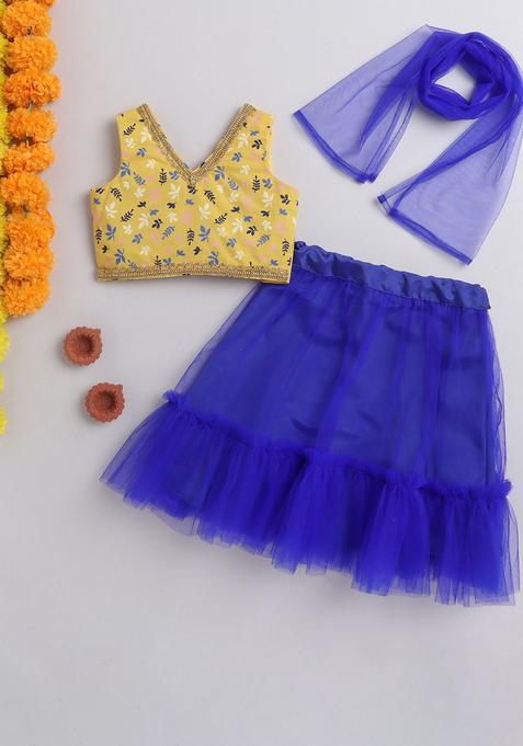 Yellow Printed Cotton Lehenga Set For Girls — view on Indya