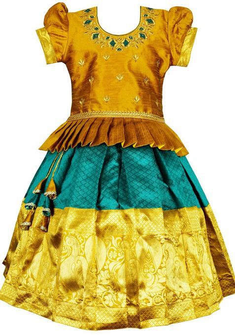 Gold Embroidered Silk Lehenga Set For Girls — view on Indya