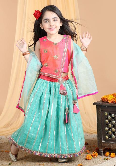 Pink Embroidered Cotton Lehenga Set For Girls — view on Indya