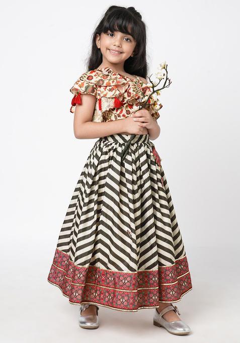 Black Printed Polyester Lehenga Set For Girls — view on Indya