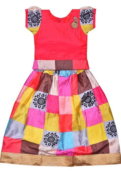 Pink Solid Satin Lehenga Set For Girls — view on Indya