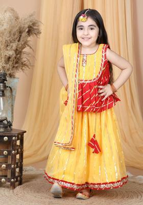 Yellow Embroidered Silk Lehenga Set For Girls