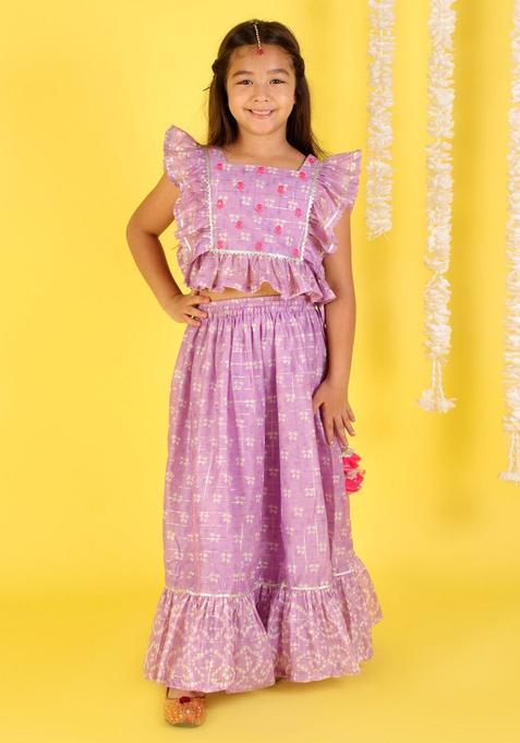 Purple Printed Polyester Lehenga Set For Girls — view on Indya