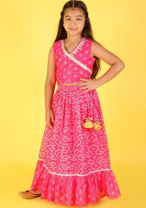 Pink Printed Polyester Lehenga Set For Girls — view on Indya
