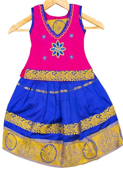 Pink Embroidered Silk Lehenga Set For Girls — view on Indya