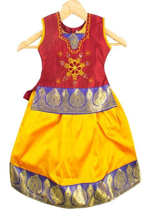 Maroon Embroidered Silk Lehenga Set For Girls — view on Indya