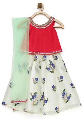 Pink Embellished Polyester Lehenga Set For Girls