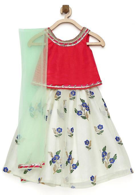 Pink Embellished Polyester Lehenga Set For Girls — view on Indya