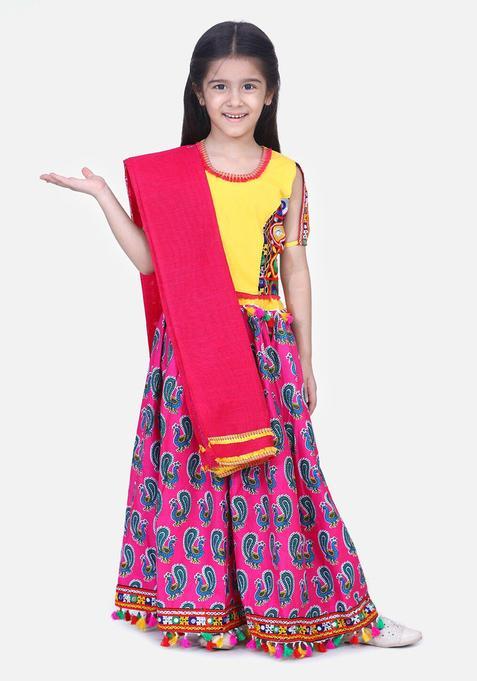 Pink Embellished Cotton Lehenga Set For Girls — view on Indya