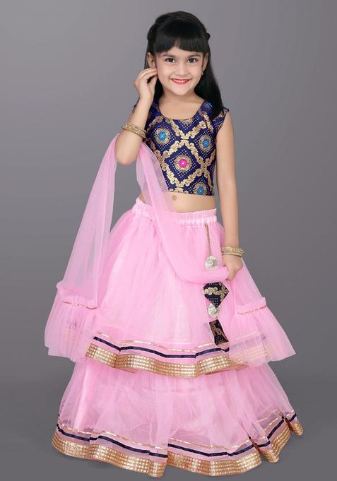 Pink Woven Design Net Lehenga Set For Girls — view on Indya
