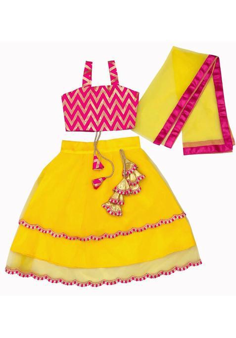 Yellow Woven Design Net Lehenga Set For Girls — view on Indya