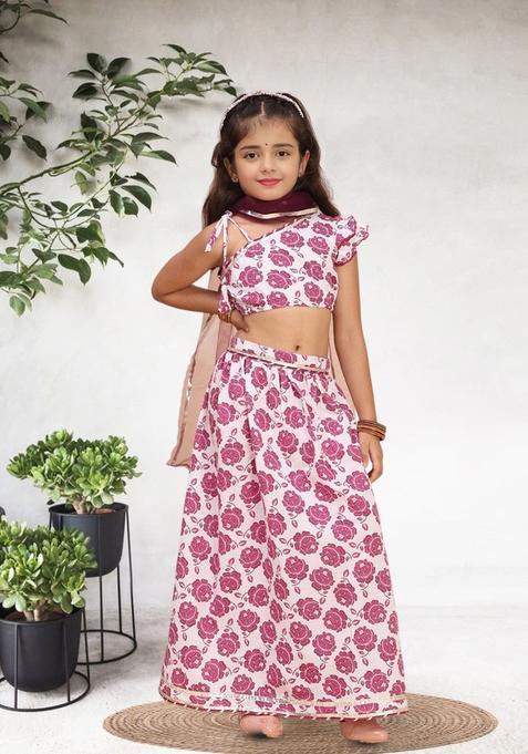 Purple Printed Cotton Lehenga Set For Girls — view on Indya
