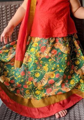 Red Printed Cotton Lehenga Set For Girls
